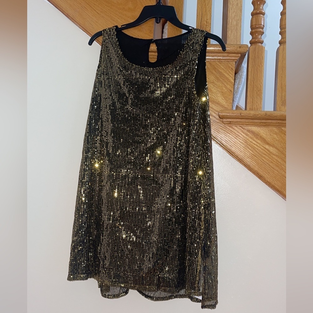 Women’s Formal Short Mini Dress Size Small Allover Gold Sequins Party Prom NEW